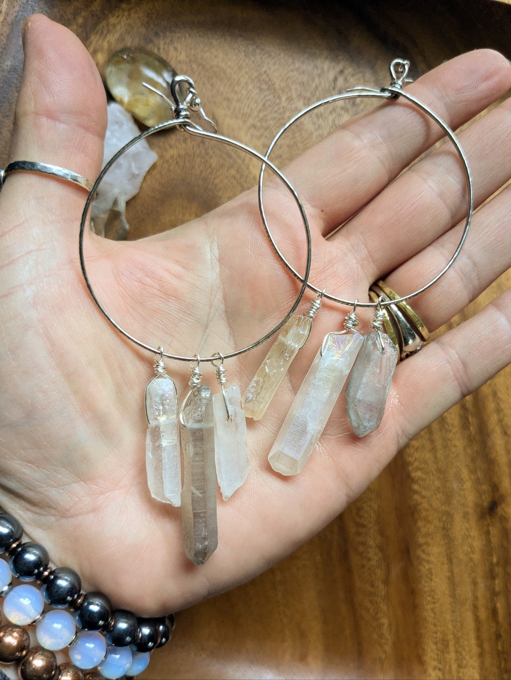 ✨ Quartz Crystal Hoop Earrings - Women Jewelry